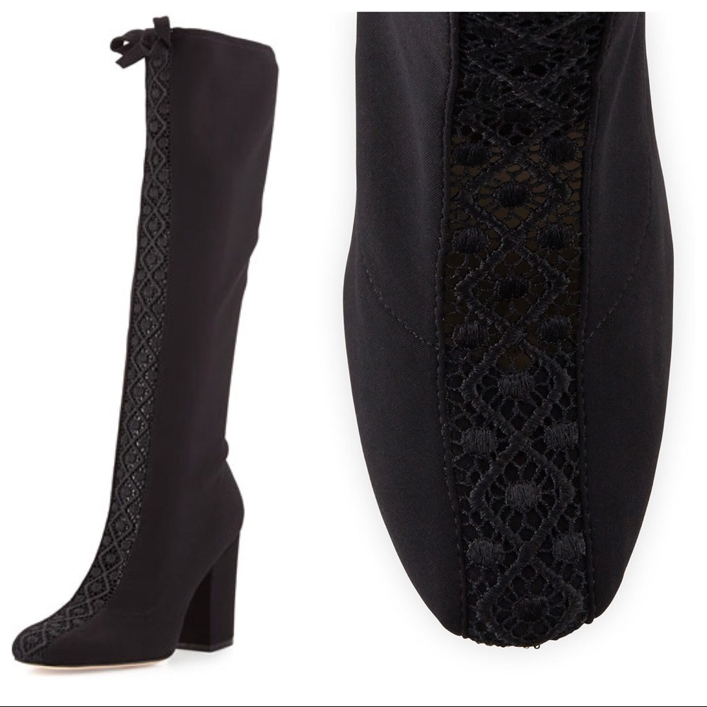 Concerto Lace-Inset Knee Stretch Boots, Black
